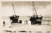 Dhows on the beach, Mombasa (B.E.A.)