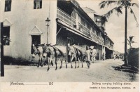 Natives carrying building stones