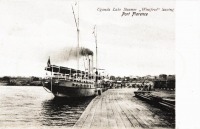 Uganda Lake steamer "Winifred" leaving Port Florence