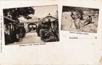 Entrance of the Victoria Gardens + Natives washing clothes