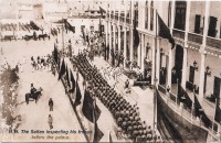 H.H. the Sultan inspecting his troops before the Palace